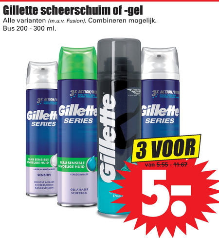 Gillette   scheergel, scheerschuim folder aanbieding bij  Dirk - details