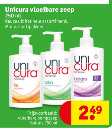 Unicura   handzeep folder aanbieding bij  Kruidvat - details