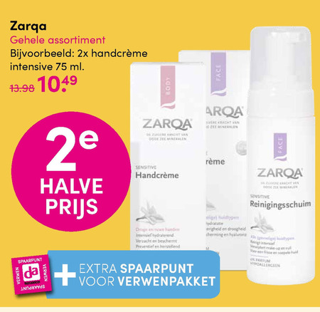 Zarqa   dagcreme, douchegel folder aanbieding bij  DA - details