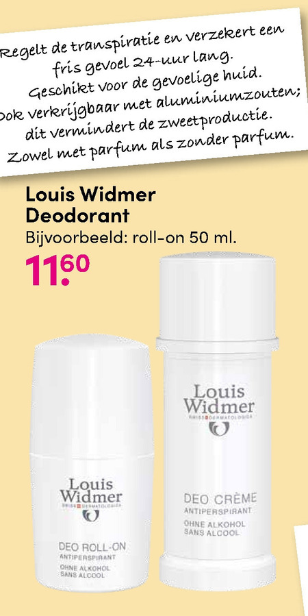 Louis Widmer   deodorant folder aanbieding bij  D.I.O. Drogist - details