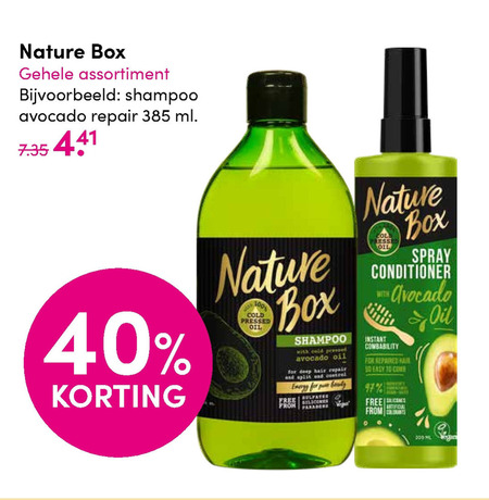 Nature Box   conditioner, shampoo folder aanbieding bij  D.I.O. Drogist - details