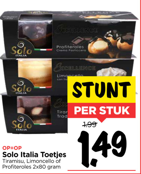 Solo Italia   tiramisu, profiterolles folder aanbieding bij  Vomar - details