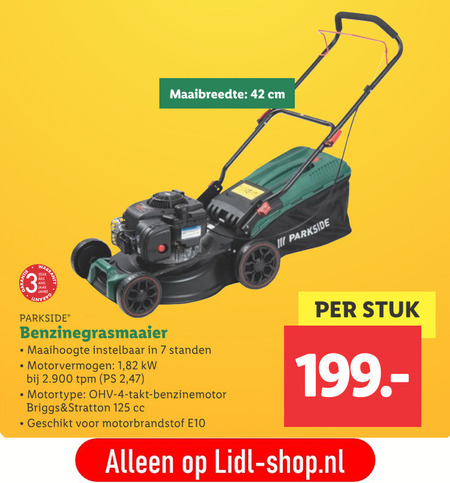 Parkside   benzine grasmaaier folder aanbieding bij  Lidl - details