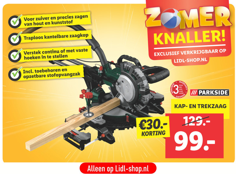 krom fictie Dijk Parkside verstekzaag, afkortzaag folder aanbieding bij Lidl - details