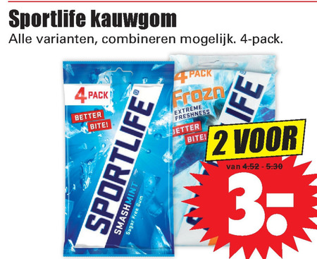 Sportlife   kauwgom folder aanbieding bij  Dirk - details