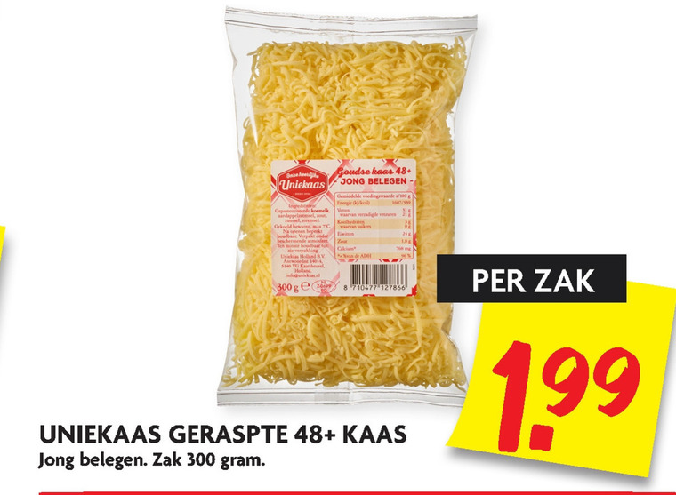 Uniekaas   geraspte kaas folder aanbieding bij  Dekamarkt - details