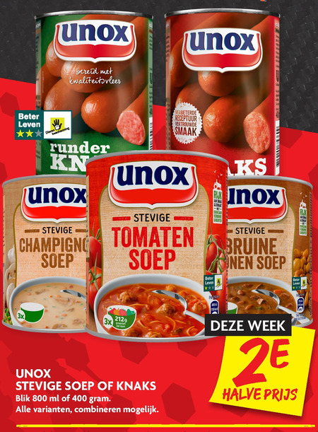 Unox   soep, knakworst folder aanbieding bij  Dekamarkt - details