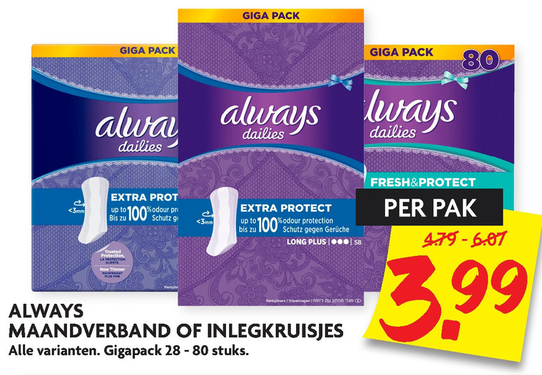 Always   maandverband, inlegkruisjes folder aanbieding bij  Dekamarkt - details