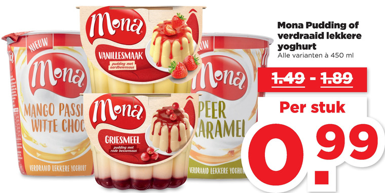 Mona   vruchtenyoghurt, pudding folder aanbieding bij  Plus - details