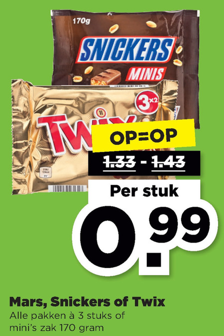 Twix   mini chocoladerepen, chocoladereep folder aanbieding bij  Plus - details