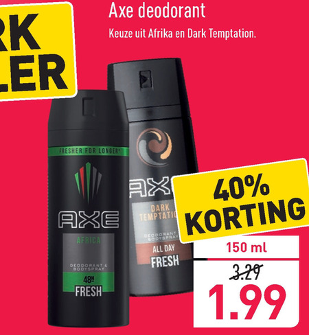 Renderen klem wees onder de indruk Axe deodorant folder aanbieding bij Aldi - details