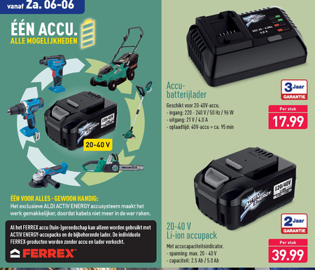 Ferrex   gereedschap accus folder aanbieding bij  Aldi - details