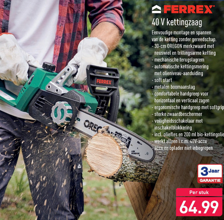 Ferrex   kettingzaag folder aanbieding bij  Aldi - details