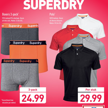 Superdry   heren boxershort, heren poloshirt folder aanbieding bij  Aldi - details