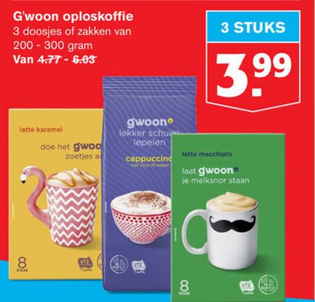 Gwoon   oploskoffie folder aanbieding bij  Hoogvliet - details