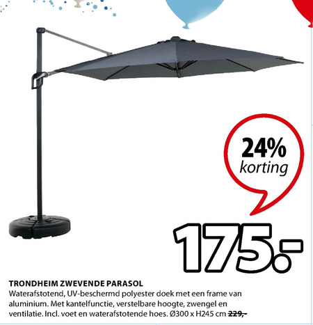 Leer Middag eten cafe zweefparasol folder aanbieding bij Jysk - details