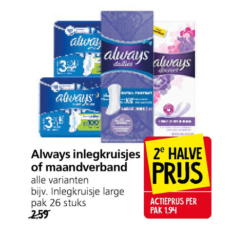 Always   maandverband, inlegkruisjes folder aanbieding bij  Jan Linders - details