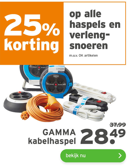 Gamma Huismerk   verlengsnoer, kabelhaspel folder aanbieding bij  Gamma - details