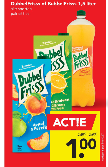 Dubbelfrisss   fruitdrank folder aanbieding bij  Deen - details