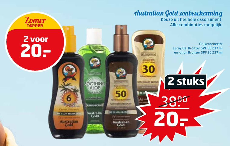 Australian Gold   zonnebrandolie, aftersun folder aanbieding bij  Trekpleister - details