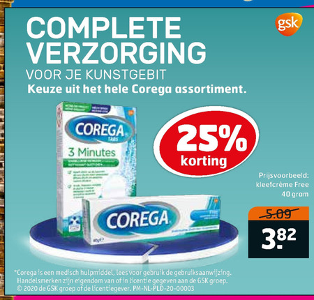 Corega   kunstgebit verzorging folder aanbieding bij  Trekpleister - details