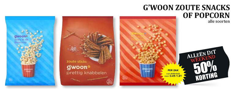 Gwoon   popcorn, zoutje folder aanbieding bij  MCD Supermarkt Basis - details