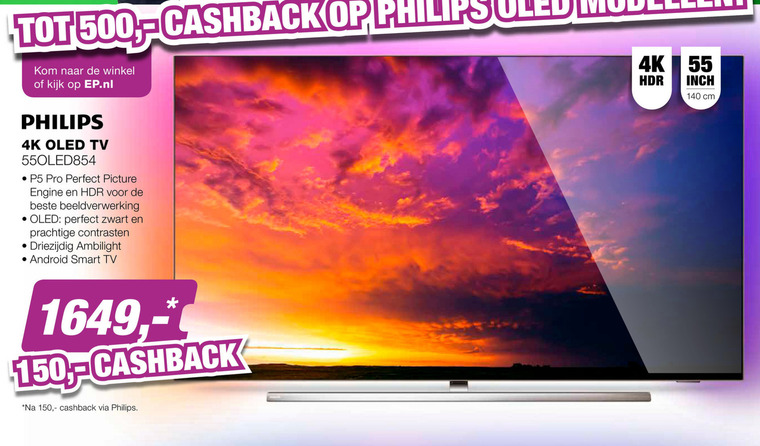 Philips   4k ultrahd televisies, oled televisie folder aanbieding bij  EP Electronic Partner - details