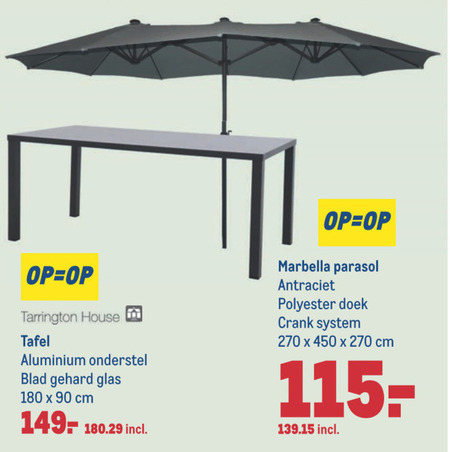 Zeeslak wenselijk Gemakkelijk Tarrington House tuintafel, parasol folder aanbieding bij Makro - details