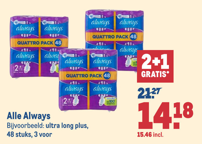 Always   inlegkruisjes, maandverband folder aanbieding bij  Makro - details