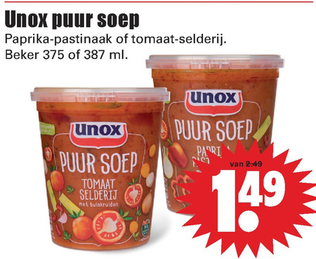 Unox   soep folder aanbieding bij  Dirk - details