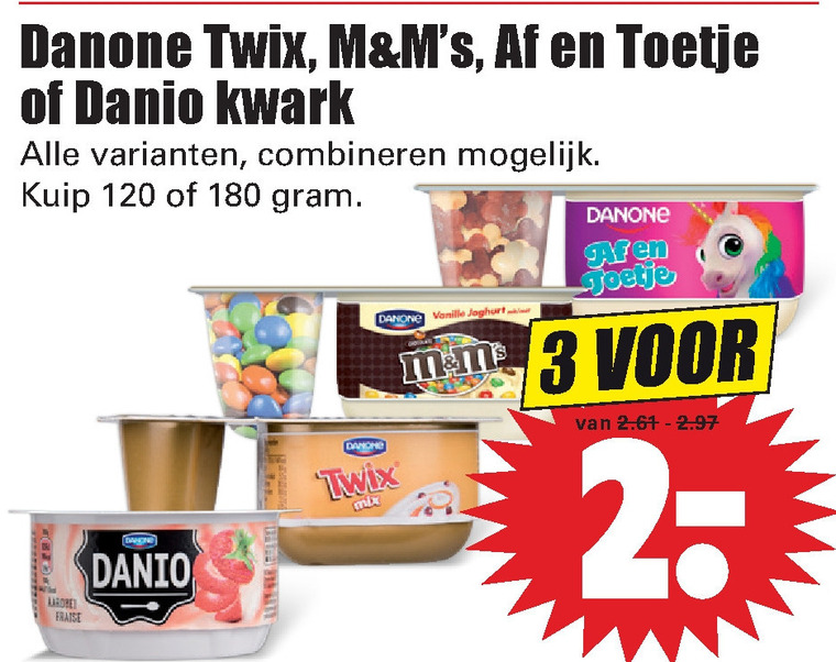 Danone Danio   kindertoetjes, kwark folder aanbieding bij  Dirk - details