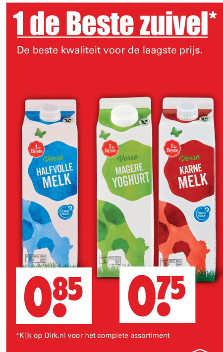 1 De Beste   karnemelk, melk folder aanbieding bij  Dirk - details