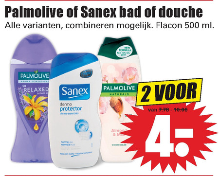 Sanex   douchegel, badschuim folder aanbieding bij  Dirk - details