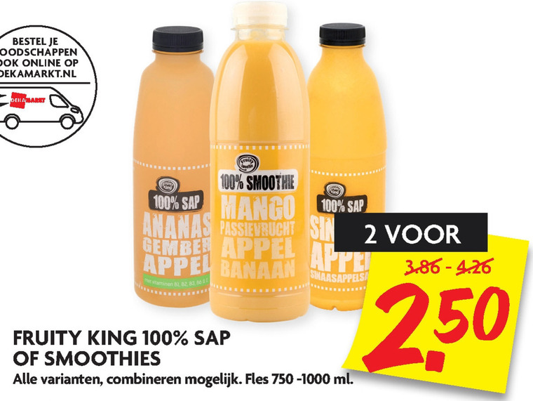 Fruity King   fruitsmoothie, vruchtensap folder aanbieding bij  Dekamarkt - details