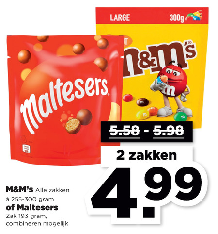 M en Ms   chocolade, chocoladepindas folder aanbieding bij  Plus - details