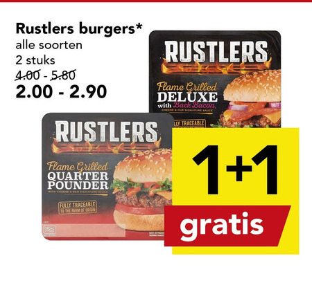 Rustler   hamburger broodje folder aanbieding bij  Deen - details