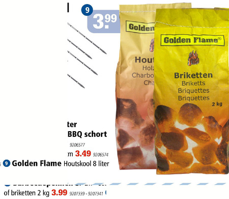 Golden Flame   briketten, houtskool folder aanbieding bij  Marskramer - details