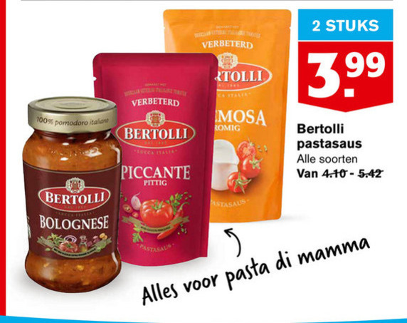 Bertolli   pastasaus folder aanbieding bij  Hoogvliet - details