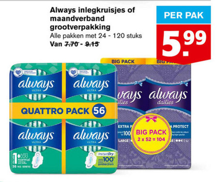 Always   inlegkruisjes, maandverband folder aanbieding bij  Hoogvliet - details