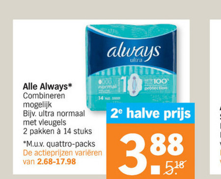 Always   maandverband, inlegkruisjes folder aanbieding bij  Albert Heijn - details