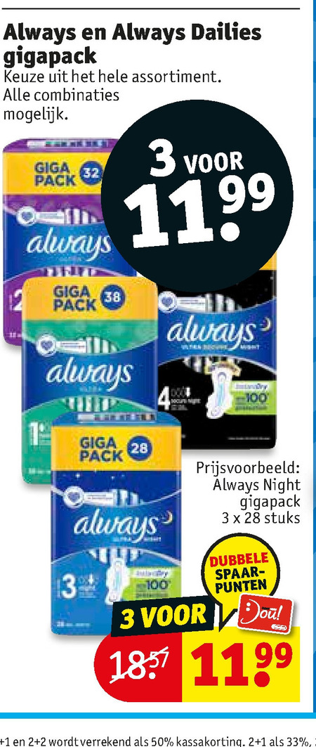 Always   maandverband, inlegkruisjes folder aanbieding bij  Kruidvat - details