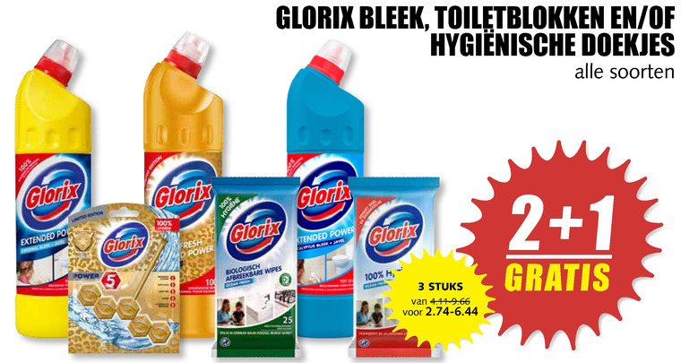 Glorix   vochtige schoonmaakdoekjes, allesreiniger folder aanbieding bij  MCD Supermarkt Basis - details