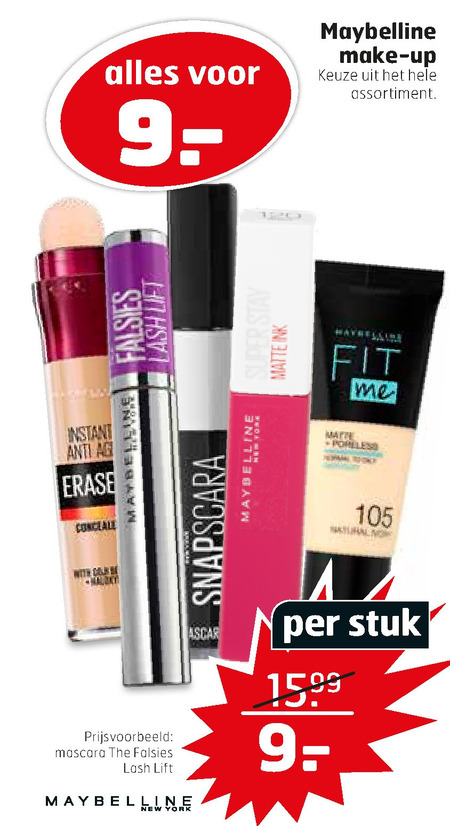 Maybelline   mascara, foundation folder aanbieding bij  Trekpleister - details