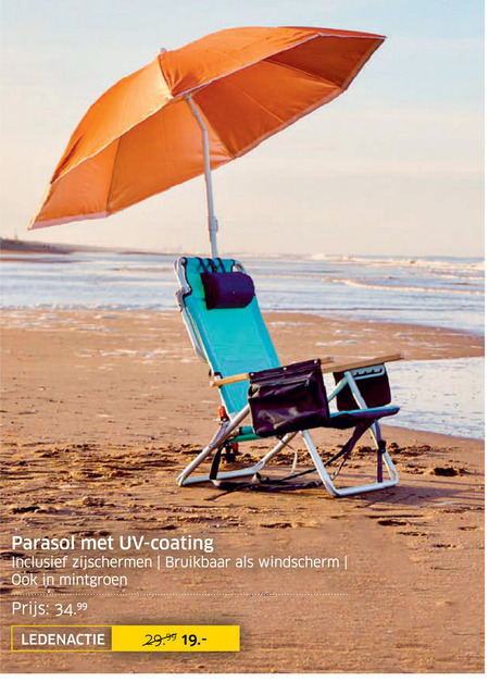 inhalen Verdienen ontwerper strandparasol folder aanbieding bij ANWB - details