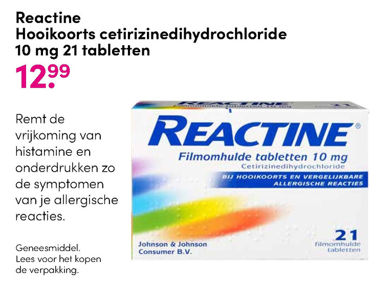 Reactine   huisapotheek folder aanbieding bij  D.I.O. Drogist - details