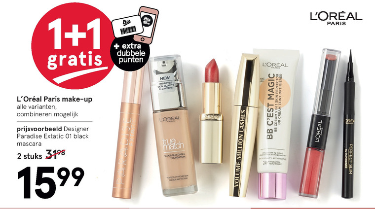 L Oreal   foundation, mascara folder aanbieding bij  Etos - details