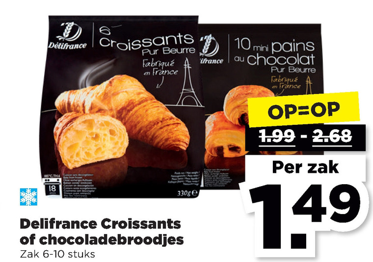 Delifrance   croissant, chocoladebroodjes folder aanbieding bij  Plus - details