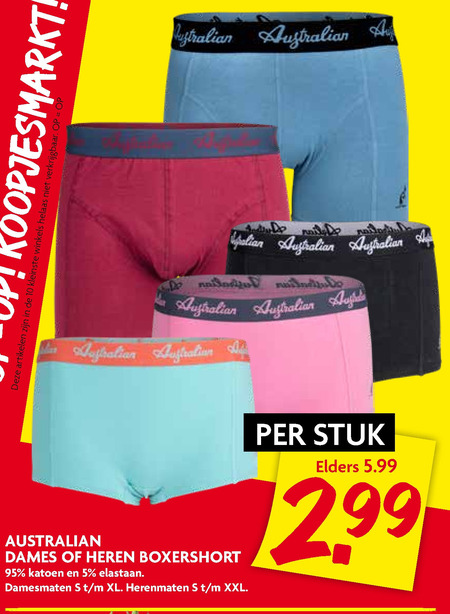 Australian   heren boxershort, dames boxershort folder aanbieding bij  Dekamarkt - details