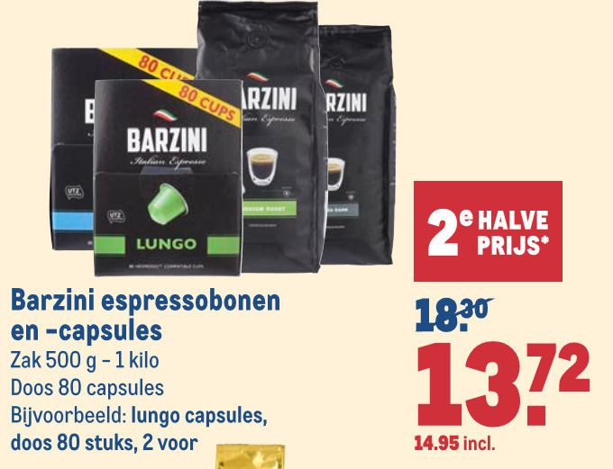 Barzini   koffiebonen, koffiecups folder aanbieding bij  Makro - details