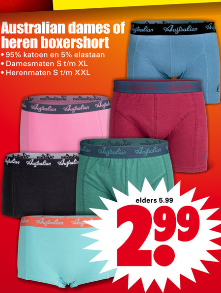 gehandicapt Bekentenis toegang Australian dames boxershort, heren boxershort folder aanbieding bij Dirk -  details